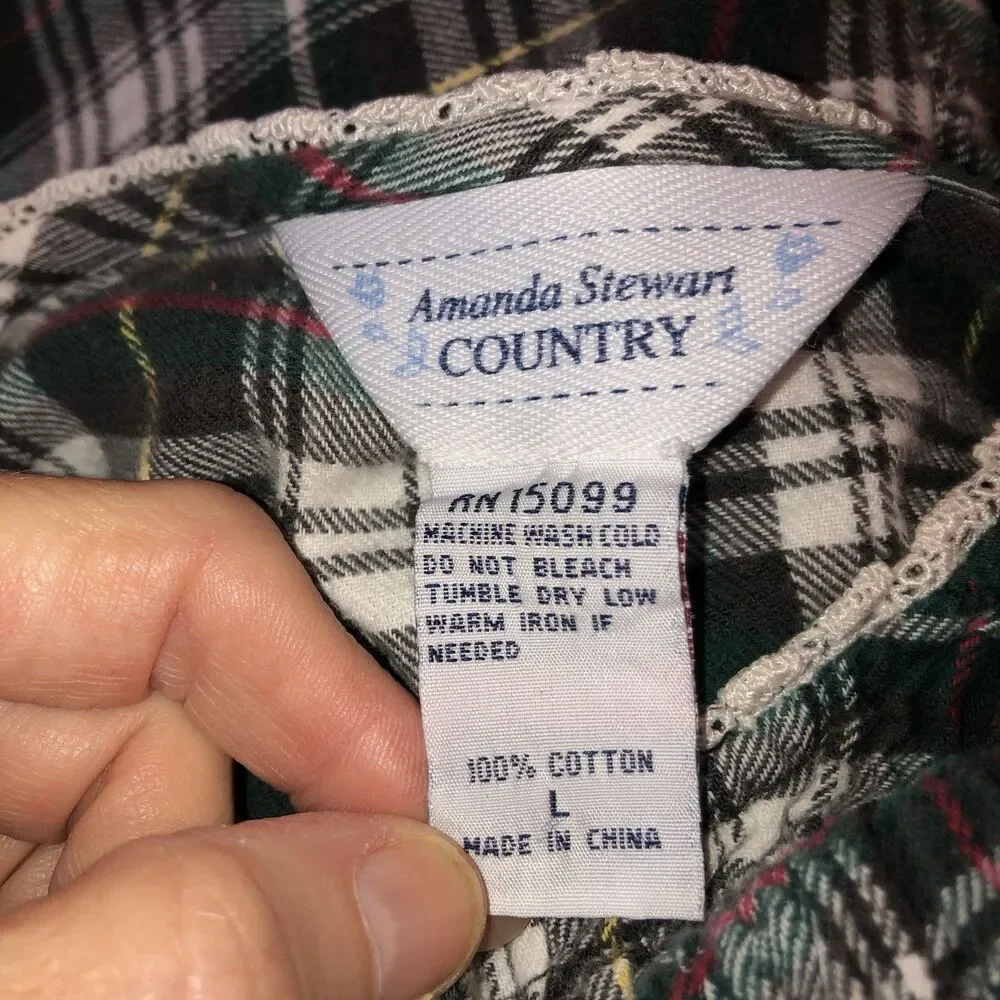 VTG Amanda Stewart Tartain Plaid Nightgown Large Sleepwear Flannel Grannycore L